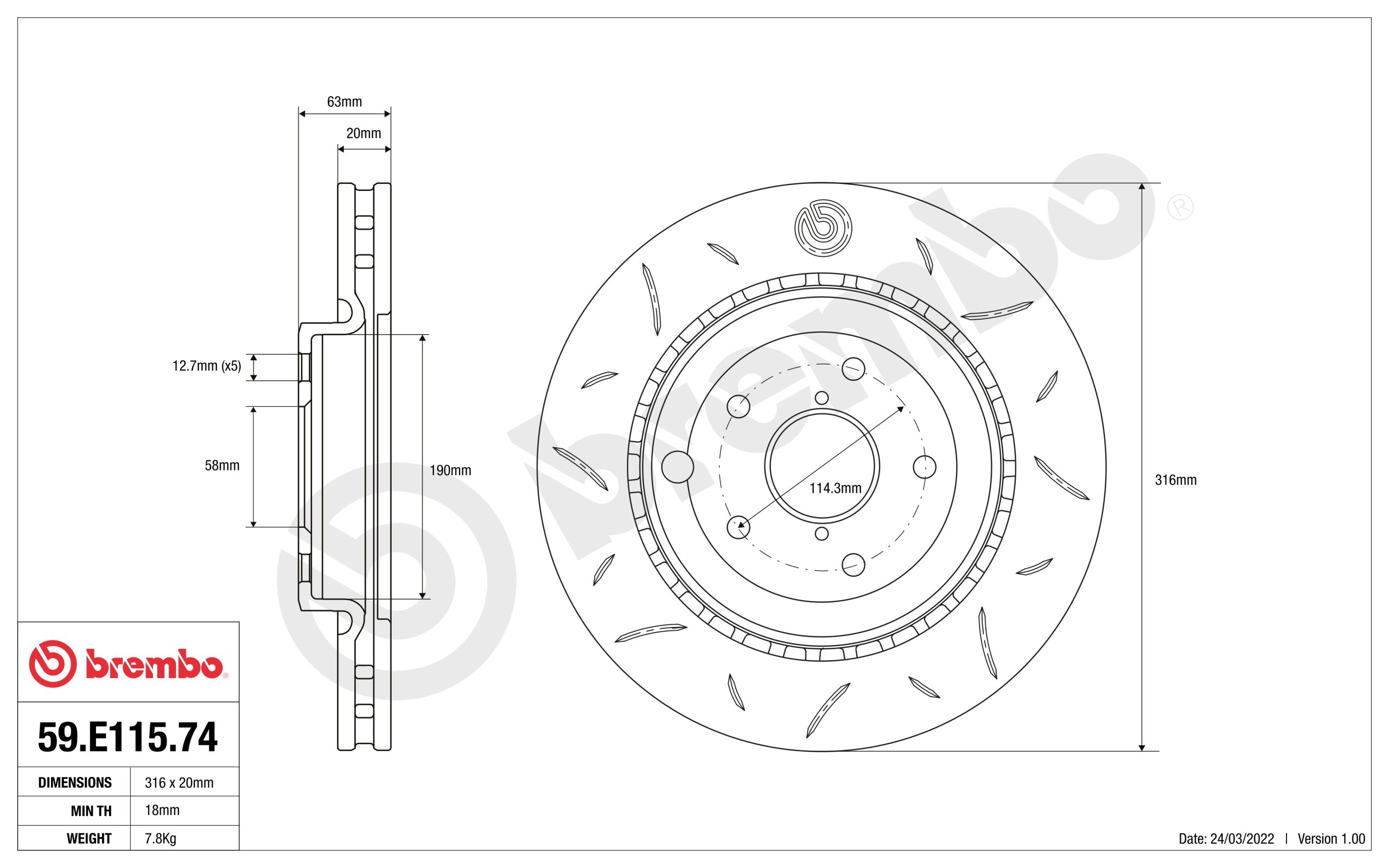 Disco Post. Brembo Sport Ty3 59E11574 Subaru Impreza Disco Post. Brembo Sport Ty3 59E11574 Subaru Impreza