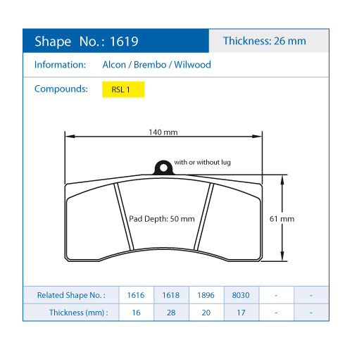 Pastiglie Pagid Racing Rsl 1 Cod. E1619RSL1 Pastiglie Pagid Racing Rsl 1 Cod. E1619RSL1